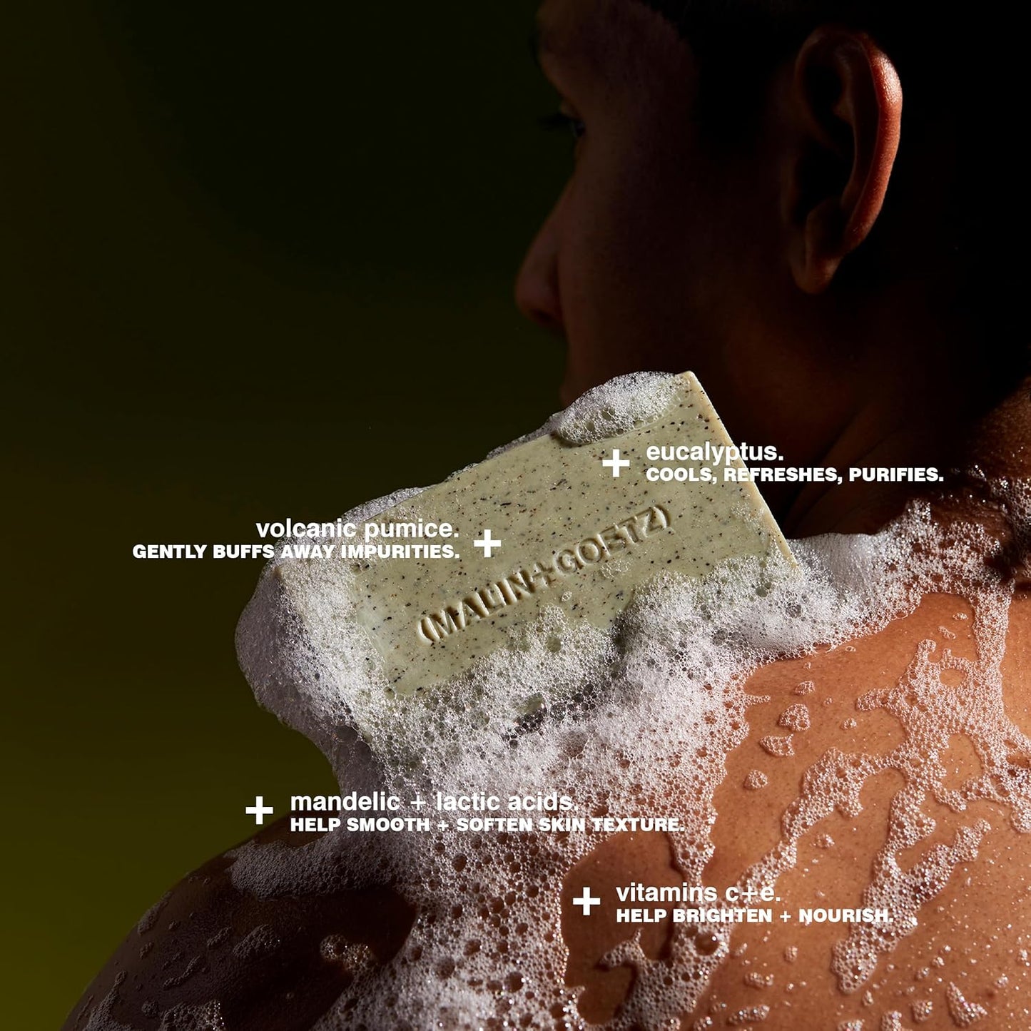 MALIN+GOETZ Mandelic Acid Exfoliating Bar | Triple-Milled Exfoliating + Cleansing Bar | Mandelic Acid, Lactic Acid, Pumice + Eucalyptus | Smooths, Softens + Brightens Skin | Vegan + Cruelty-Free(5 oz)