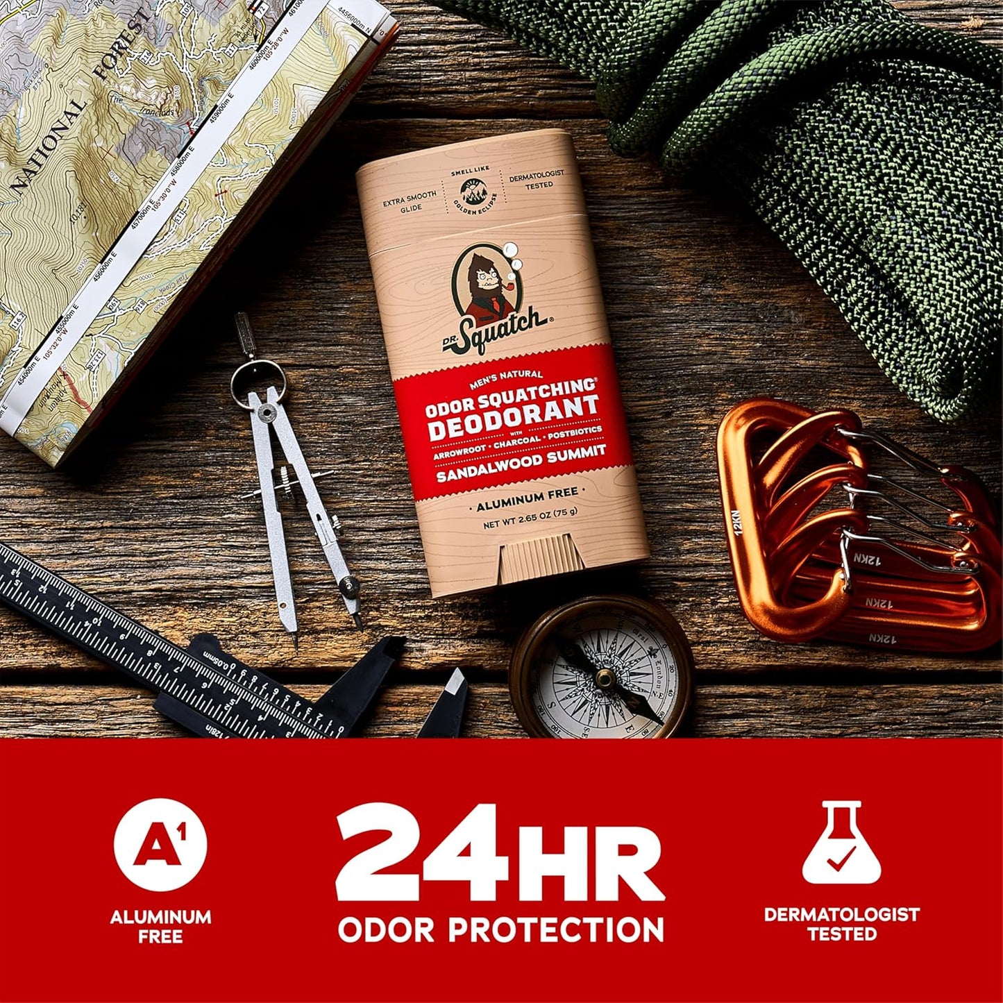 Dr. Squatch Natural Deodorant for Men - Odor-Squatching Aluminum Free - Sandalwood Summit (2.65 oz, 3-Pack)