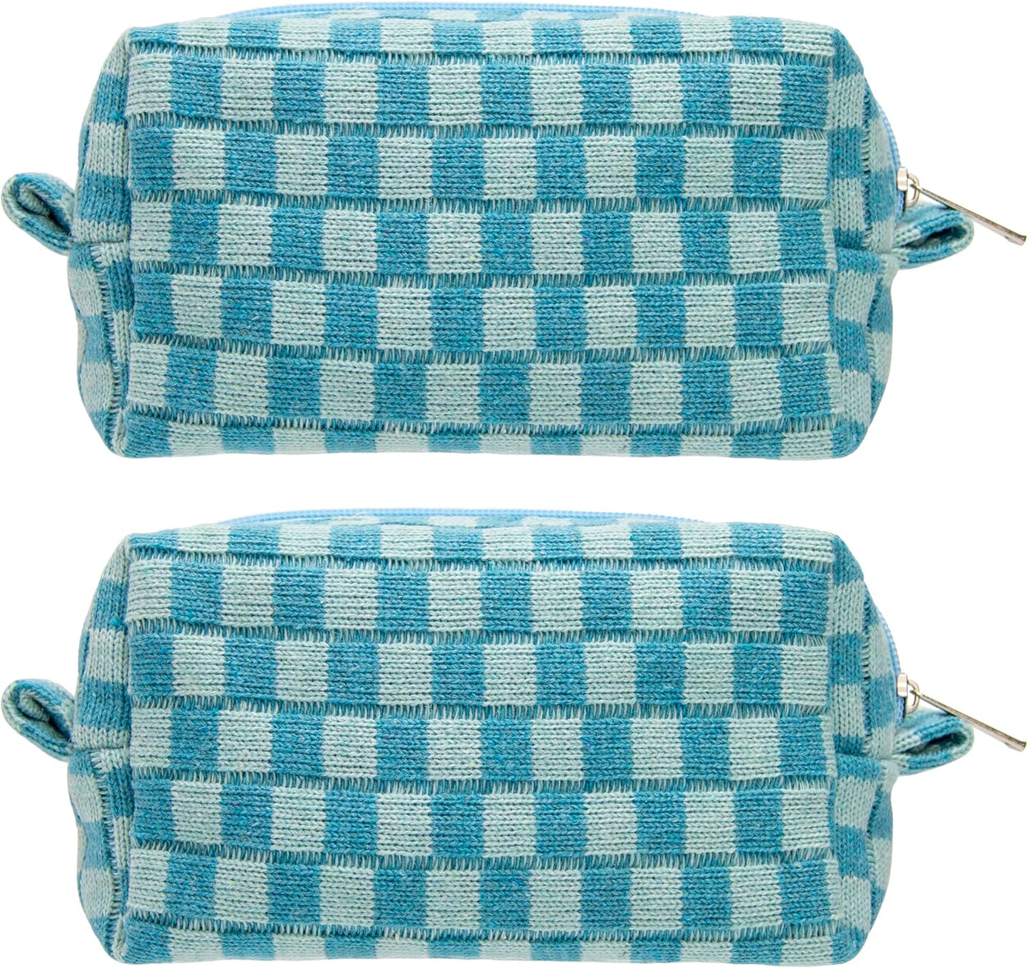 PAZIMIIK Checkered Makeup Bag for Purse Portable Zipper Make Up Pouch Small Cosmetic Case for Travel Accessories (2PCS Lake Blue)