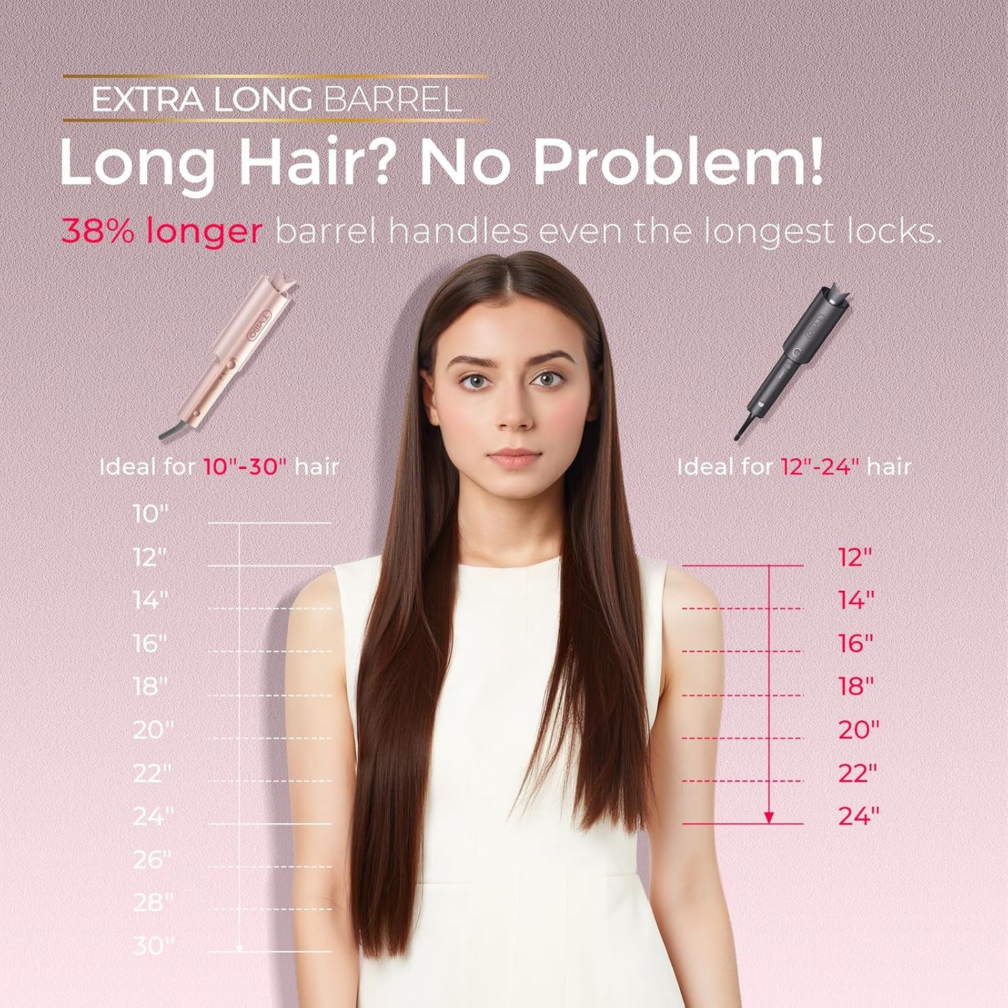 Upgraded Automatic Rotating Curling Iron - TYMO CurlPro Plus Long Barrel Curling Wand for Long Hair, Ceramic Hair Curler for Women, Anti-Scald, Tangle-Free, 600M Ionic, Dual Voltage,Gold Blush, 1 Inch