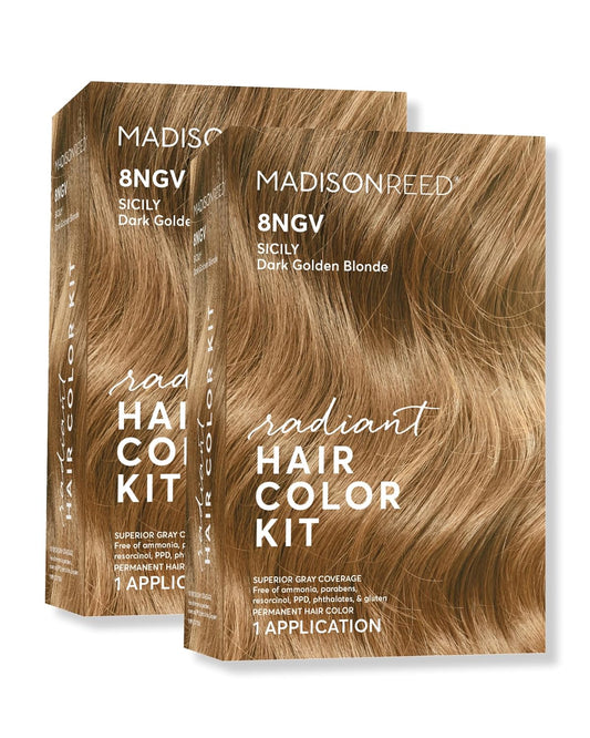 Madison Reed Radiant Hair Color Kit | 8NGV Dark Golden Blonde with Champagne Tones (Sicily) for 100% Gray Hair Coverage | Dimensional Permanent Hair Dye | PPD-Free & Ammonia-Free | 2 Pack