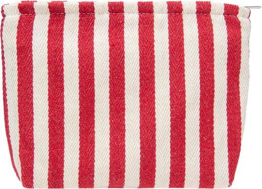 PAZIMIIK Makeup Bag Large Cotton Zipper Pouch for Purse Travel Canvas Make Up Organizer for Women Cosmetic,Stripe Red