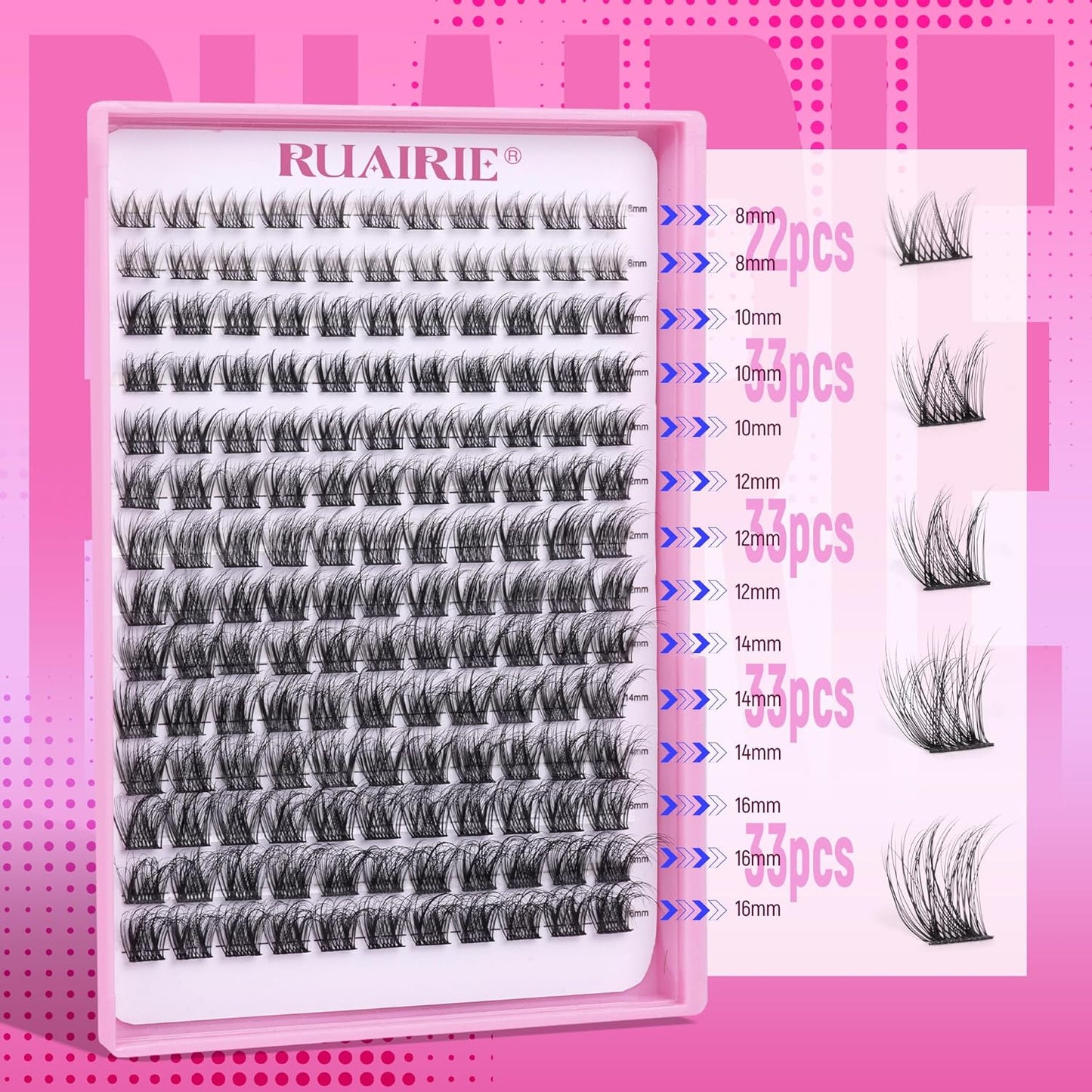 Ruairie Lash Clusters Wispy Eyelash Cluster Eyelash Extensions 154pcs Full Volume Cluster Lashes 8-16MM D-Curly Individual Lashes DIY Lash Extensions Natural Eye Lash Clusters