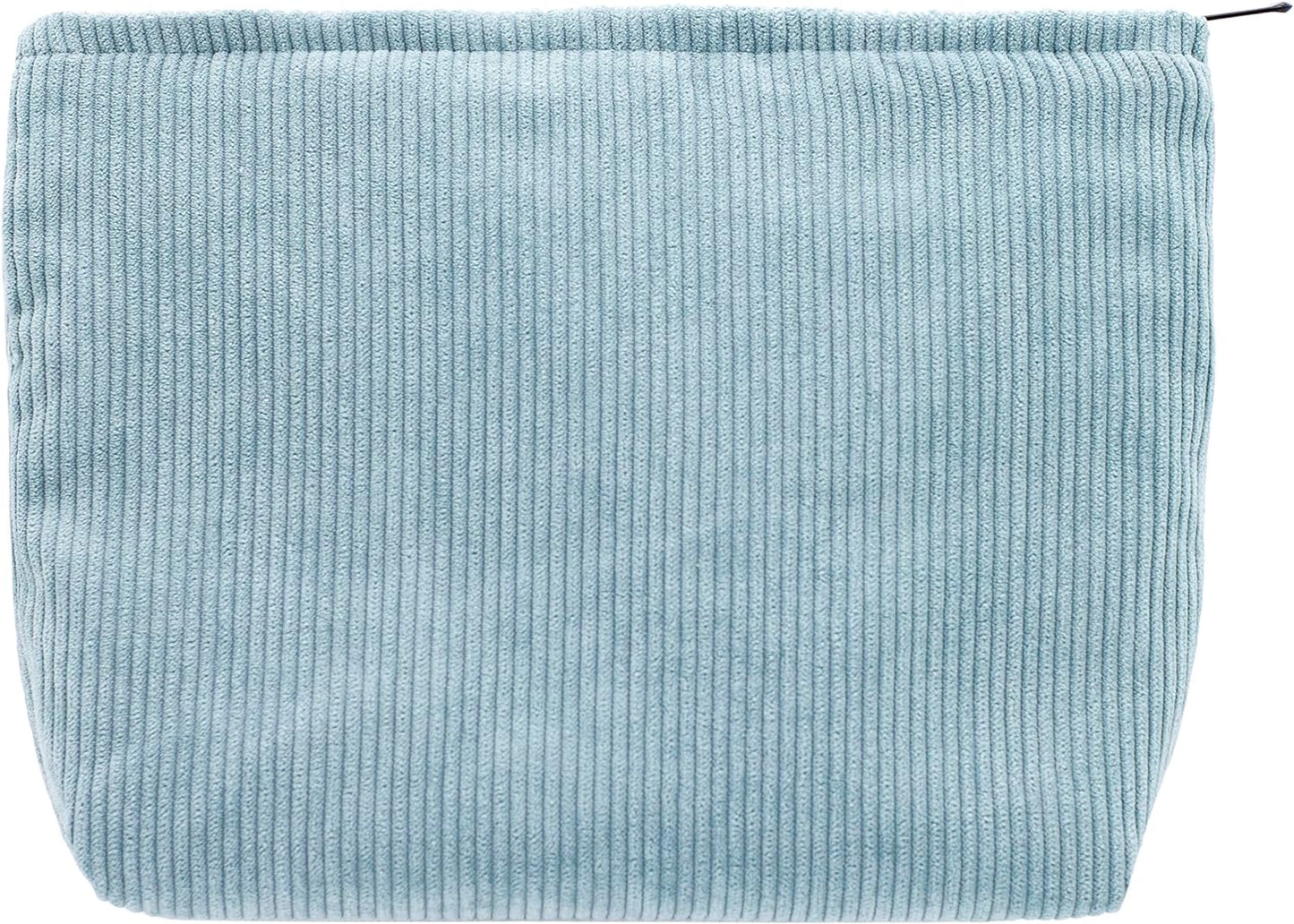 PAZIMIIK Makeup Bag Large Zipper Corduroy Make Up Pouch for Purse Travel Canvas Cosmetic Organizer for Women Brush Storage,Blue