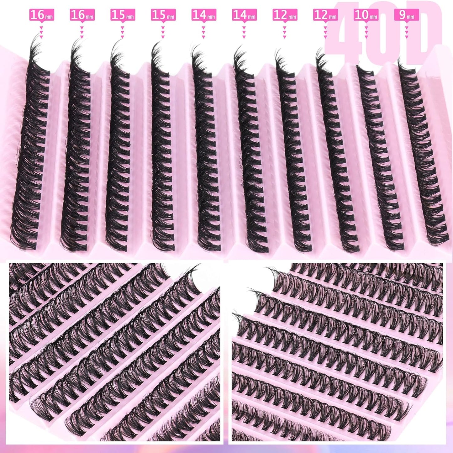 DIY Lash Extension Kit Individual Eyelash Extension Kit 200Pcs Cluster Lashes Kit Eyelash Extension Clusters with Bond,Seal and Lash Extension Remover Lash Tweezers at Home by TNFVLONEINS (Kit,40D)