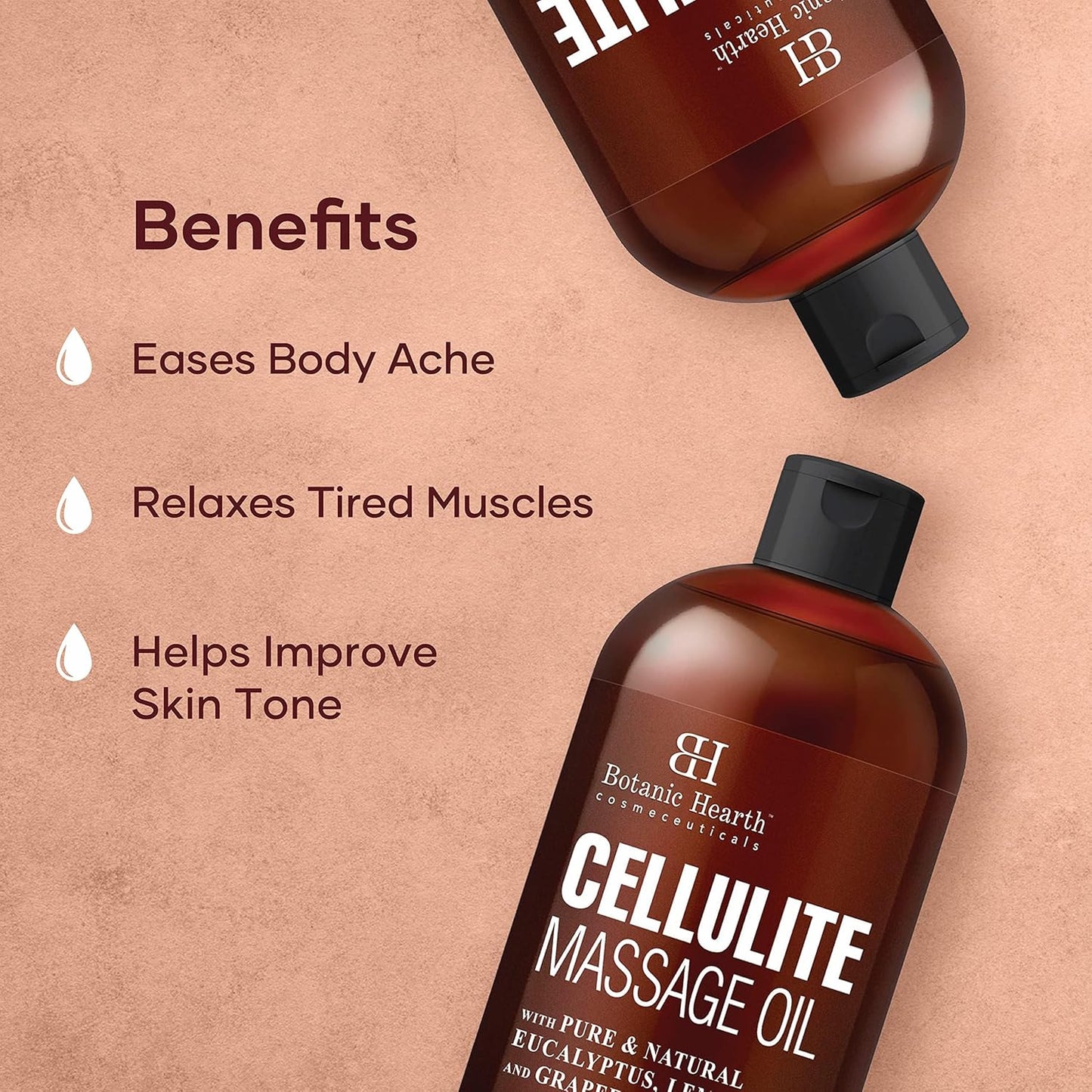 Botanic Hearth Anti Cellulite Massage Oil | Cellulite Oil for Thighs and Butt Firming | Unique Blend of Massage Essential Oils | Improves Skin Tone, Skin Firmness & Tightness | 8 Fl Oz