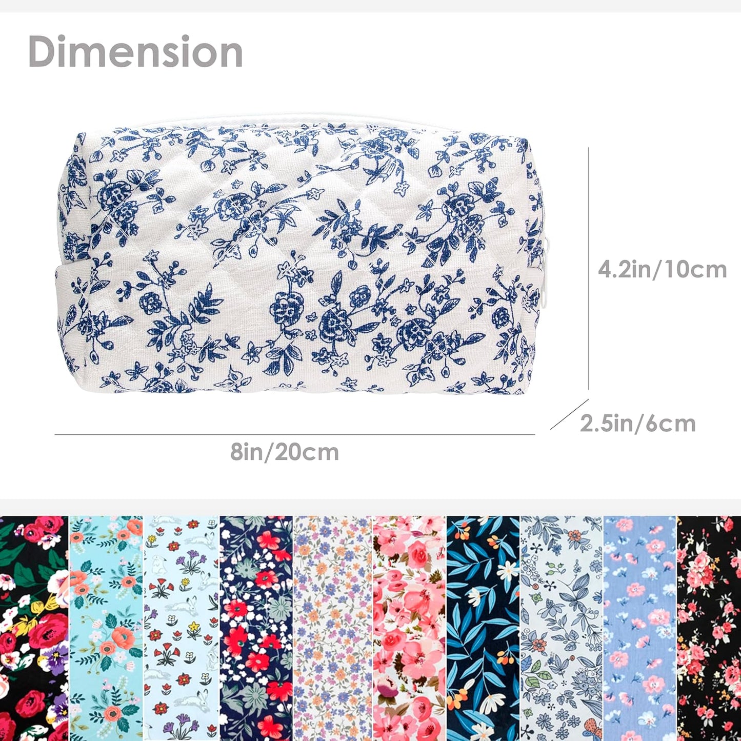 PAZIMIIK Vintage Quilted Makeup Bag Cosmetic Pouch for Brushes Pencils and Travel Make Up Accessories for Women and Girls Jouy Blue