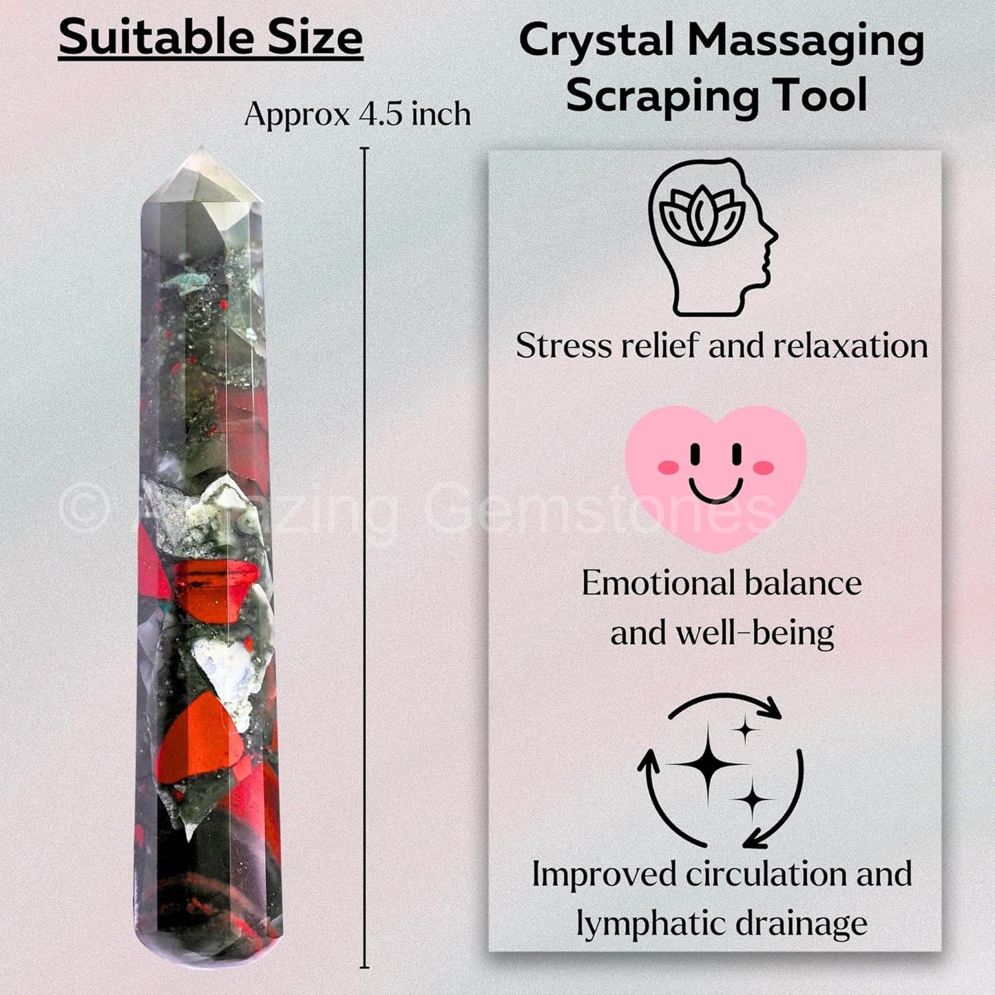 Amazing Gemstone African Bloodstone Crystal Wand Massage Stick - Pelvic Wand Gua Sha for Adults - Crystals and Healing Stones Massage Wands for Adults Gifts (Pointed)