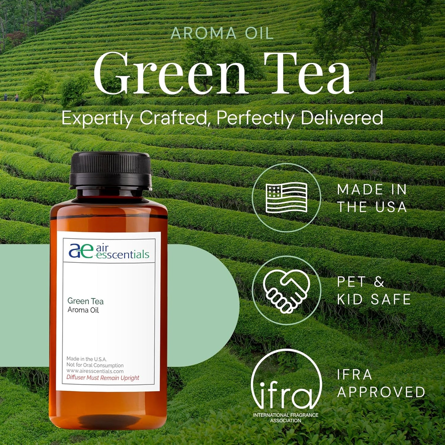 Green Tea Aroma Oil, Essential Oils Blend for Diffusers & Scent Machines, Citrus, Delicate Florals, Warm Tea, Aromatherapy, Cold Air Diffuser Compatible, 300 mL