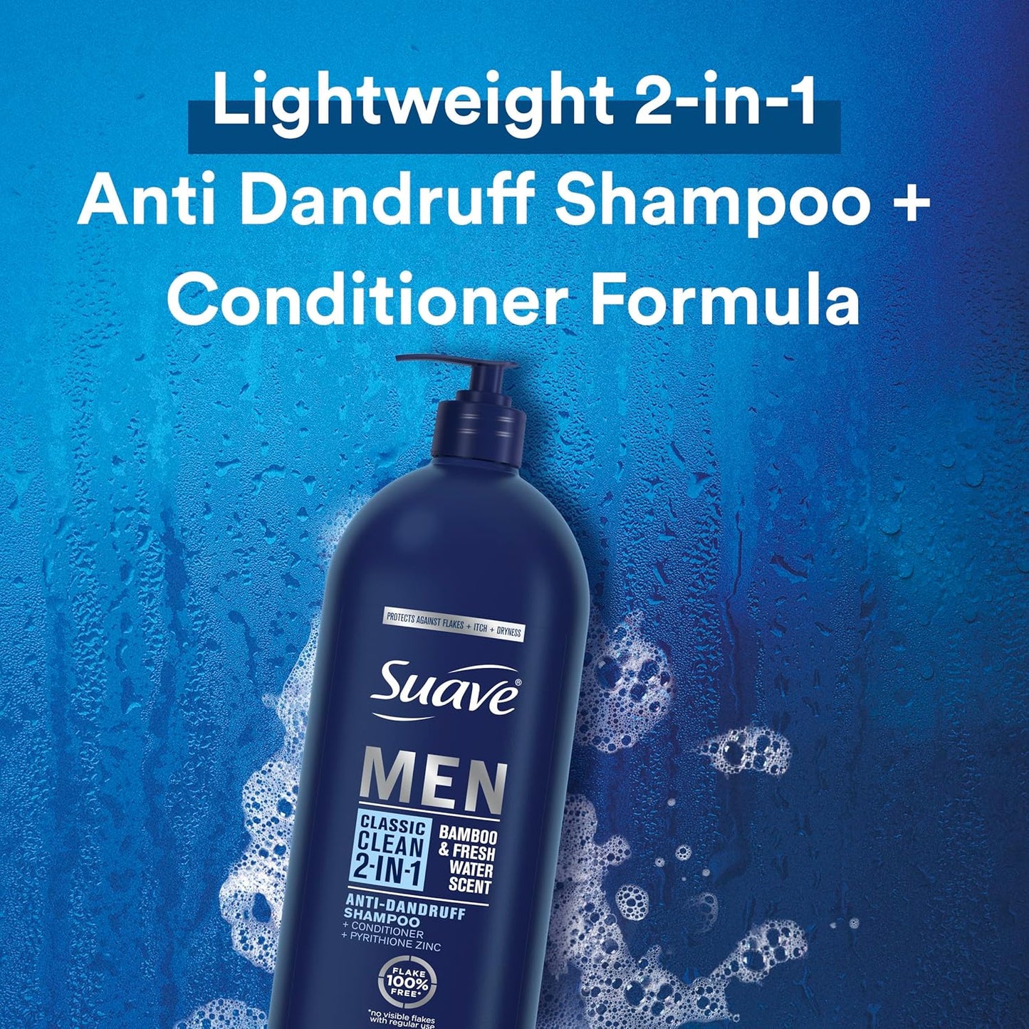 Suave Men 2 in 1 Anti Dandruff Shampoo and Conditioner, Classic Clean with Bamboo scent, 40 oz Pack of 3