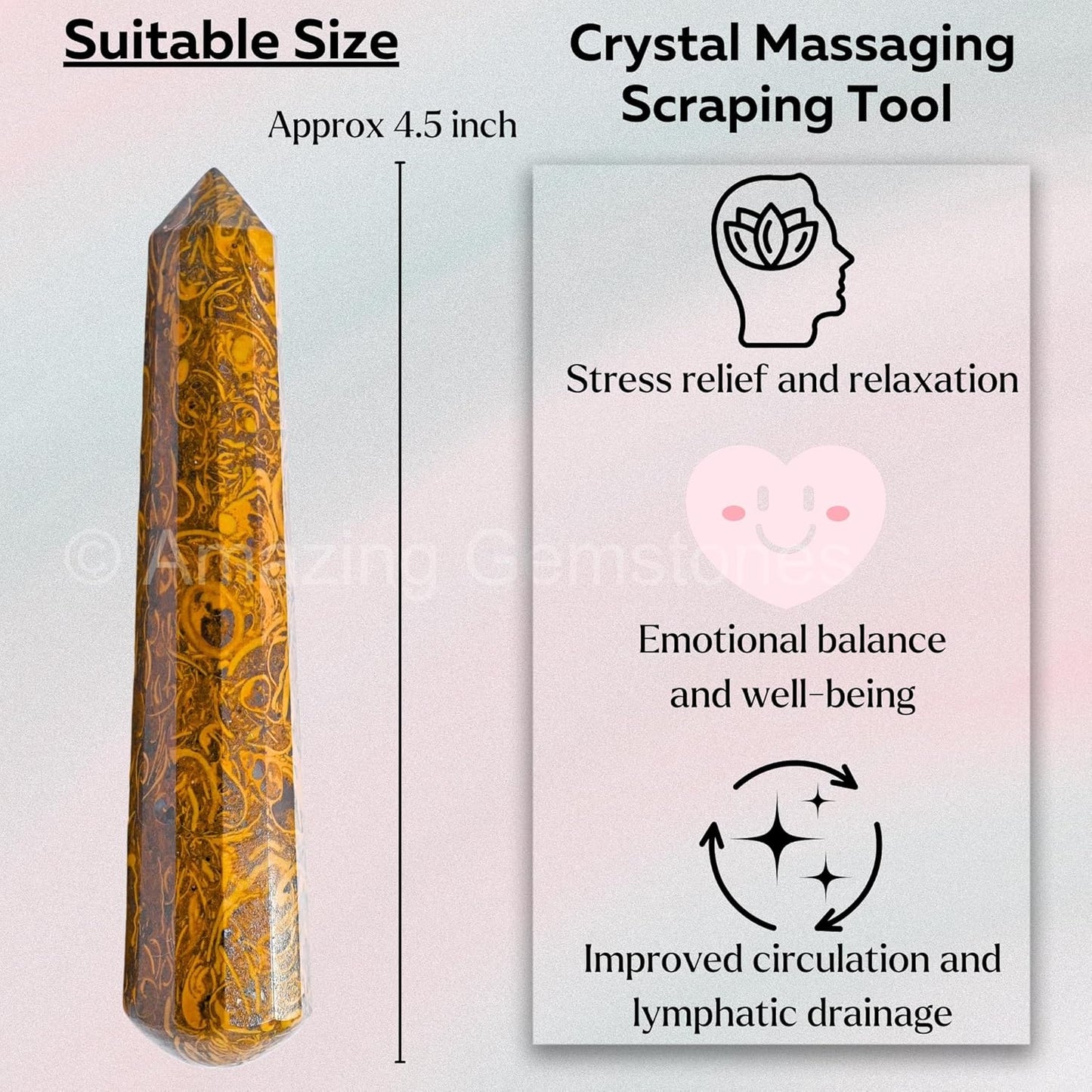 Amazing Gemstone Mariyam Jasper Crystal Wand Massage Stick - Pelvic Wand Gua Sha for Adults - Crystals and Healing Stones Massage Wands for Adults Gifts (Pointed)