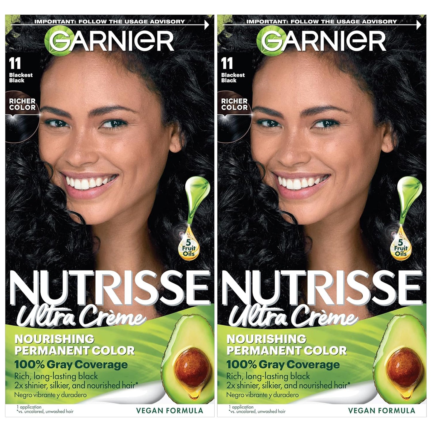 Garnier Hair Color Nutrisse Nourishing Creme, 11 Blackest Black (Peppercorn) Permanent Hair Dye, 2 Count (Packaging May Vary)