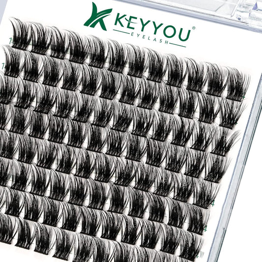 Lash Clusters 96pcs Individual Lashes Y08 D Curl 10mm Cluster Lashes KEYYOU Volume Wispy Lash Extension Soft&Comfortable Easy DIY at Home(Y08 D-10mm)
