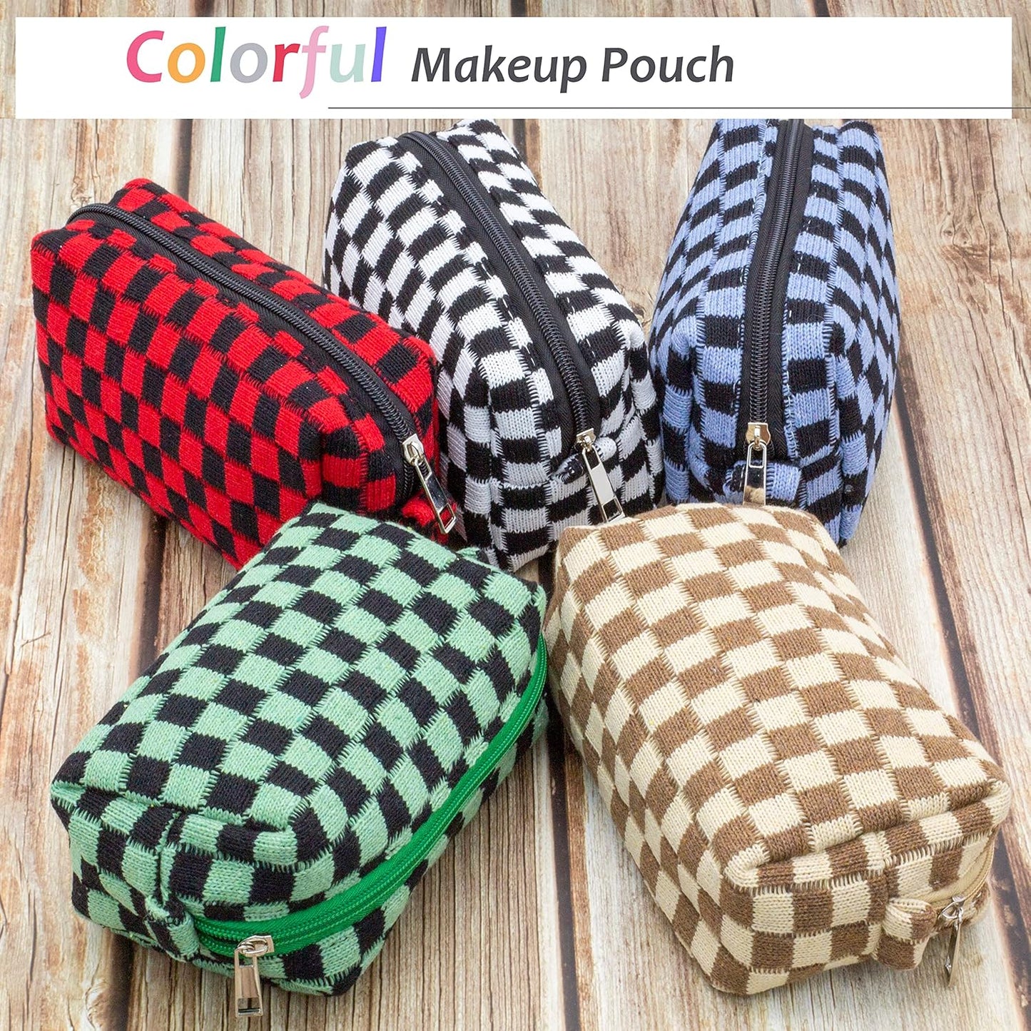PAZIMIIK Checkered Makeup Bag for Purse Portable Zipper Make Up Pouch Small Cosmetic Case for Travel Accessories (Coffee)