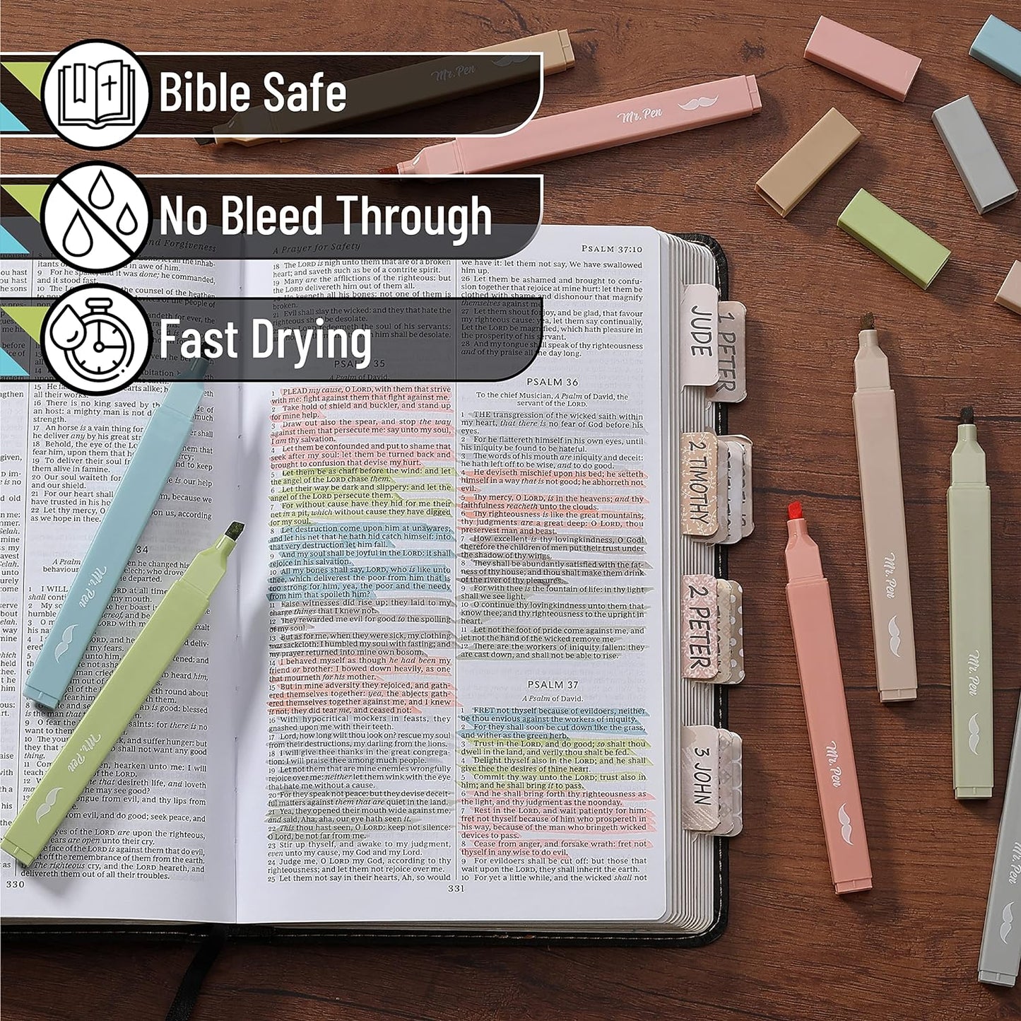 Mr. Pen- Aesthetic Highlighters, 8 pcs, Chisel Tip, Vintage Colors, No Bleed Bible Highlighter Pastel, Highlighters Assorted Colors, Pastel Highlighter Set, Cute Highlighter