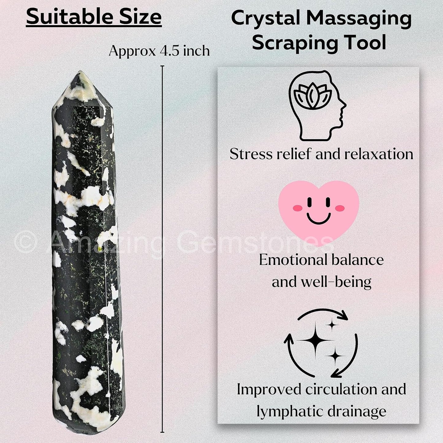Amazing Gemstone Black and White Tourmaline Crystal Wand Massage Stick - Pelvic Wand Gua Sha for Adults - Crystals and Healing Stones Massage Wands for Adults Gifts (Pointed)