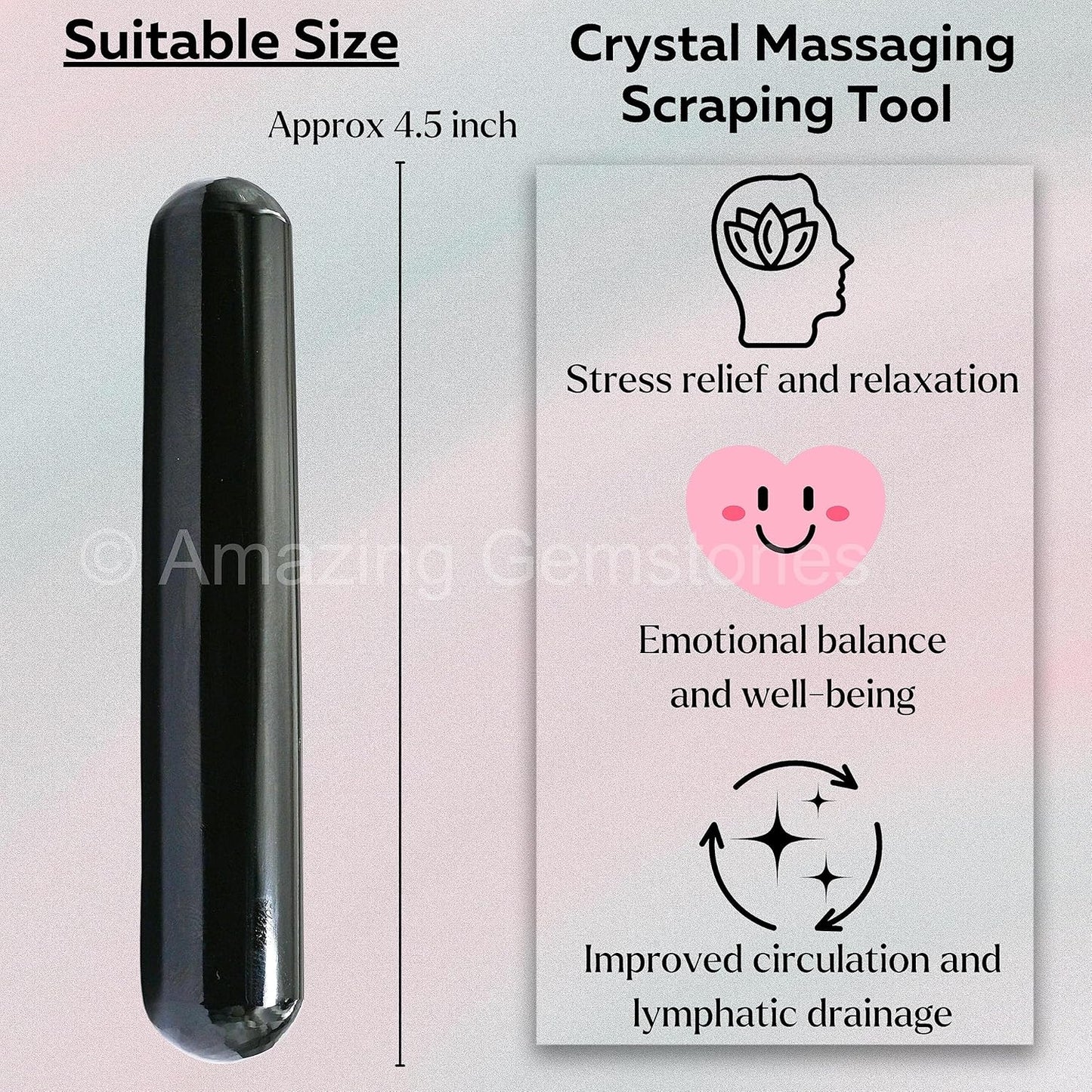 Amazing Gemstone Black Agate Crystal Wand Massage Stick - Pelvic Wand Gua Sha for Adults - Crystals and Healing Stones Massage Wands for Adults Gifts (Smooth)